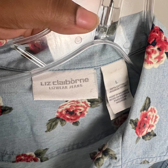 Liz Claiborne Denim Floral Button Shirt Large - Picture 3 of 3